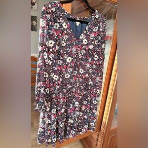 GAP Navy Drop-Waist Floral Dress with Pink and White Print